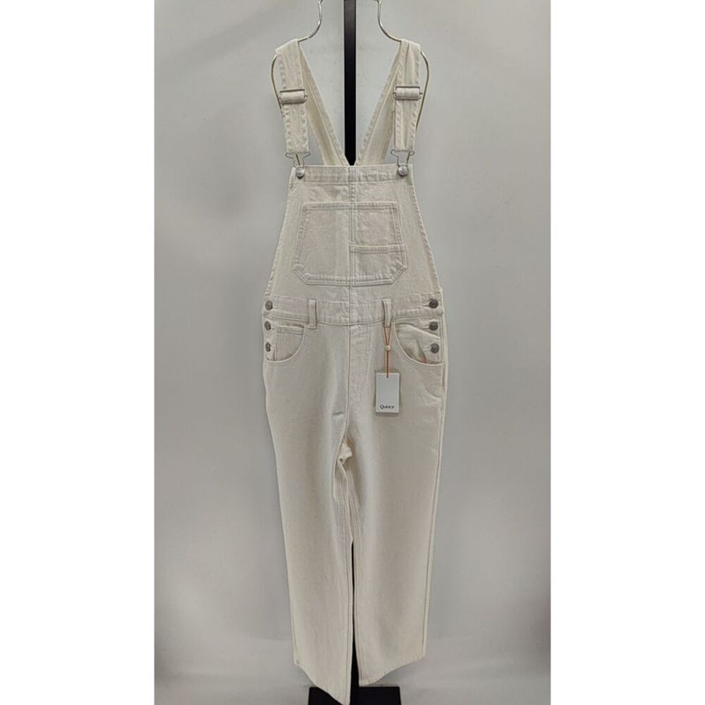 Quince Cream High-Rise Denim Overalls
